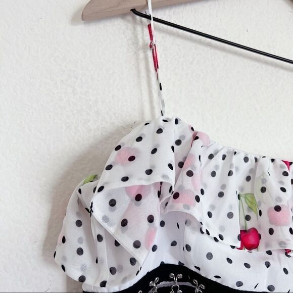 Nbd Black Red White Off Revolve Maraschino Romper/jumpsuit Cherry print size L - Picture 5 of 10